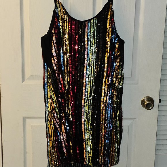 Torrid Bodycon Mini Dress - Sequin Stripe Rainbow - Picture 3 of 5